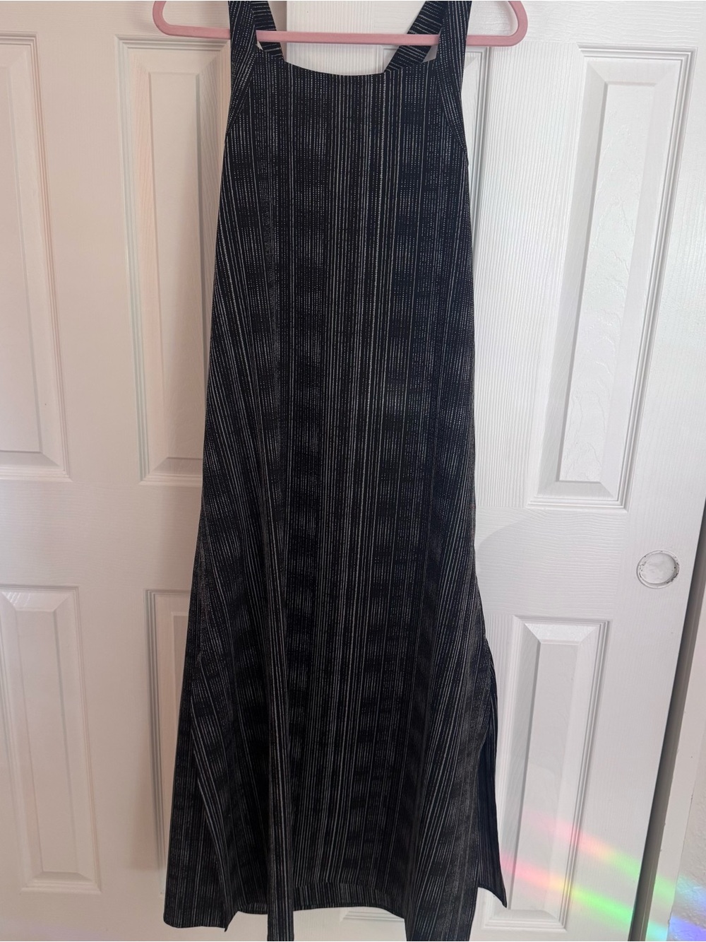 Athleta Arrive Black Vertical Pinstripe Maxi